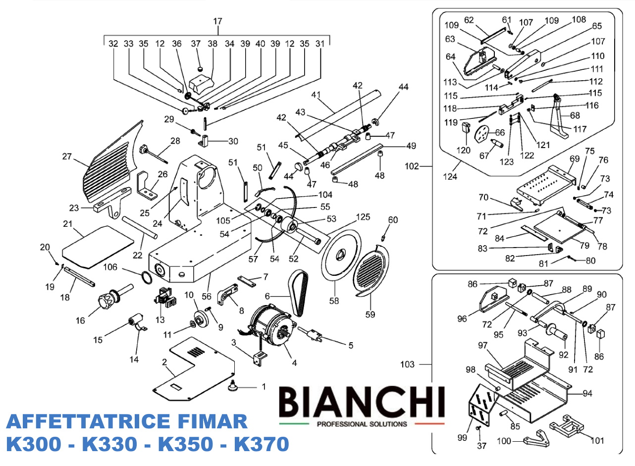 Esploso ricambi affettatrice fimar  K300 - K330 - K350 - K370